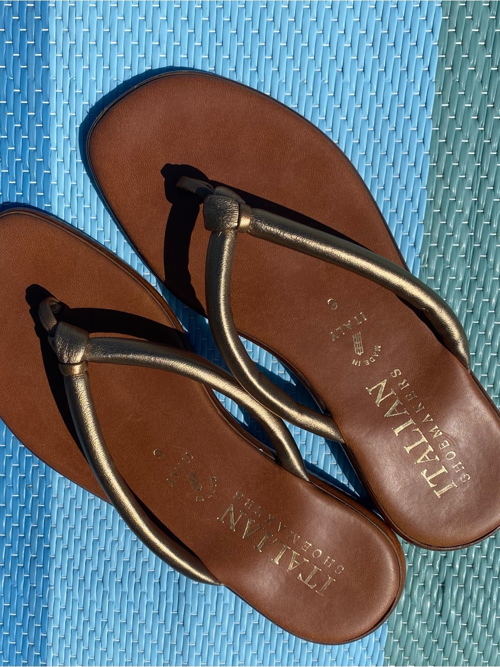 Italian Shoemakers Bronze Metallic Leather Thong Sandals
